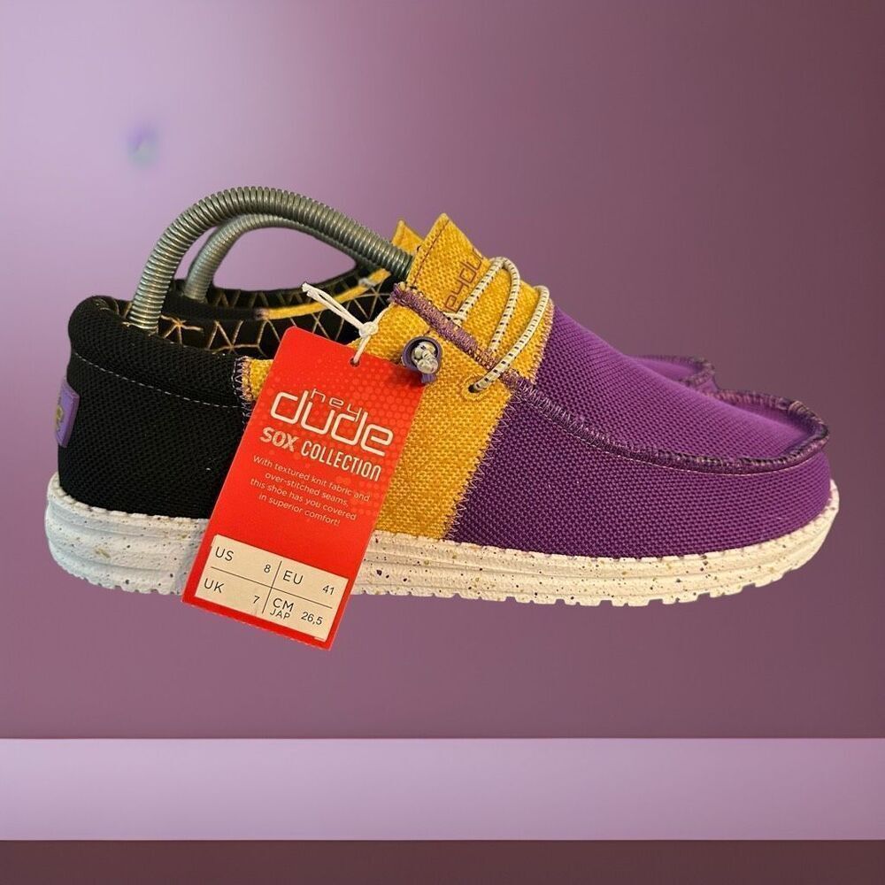 Hey Dude Wally Sox Tri Men’s Size 8 Loafer Fans LA Purple Gold Slip on 112566021